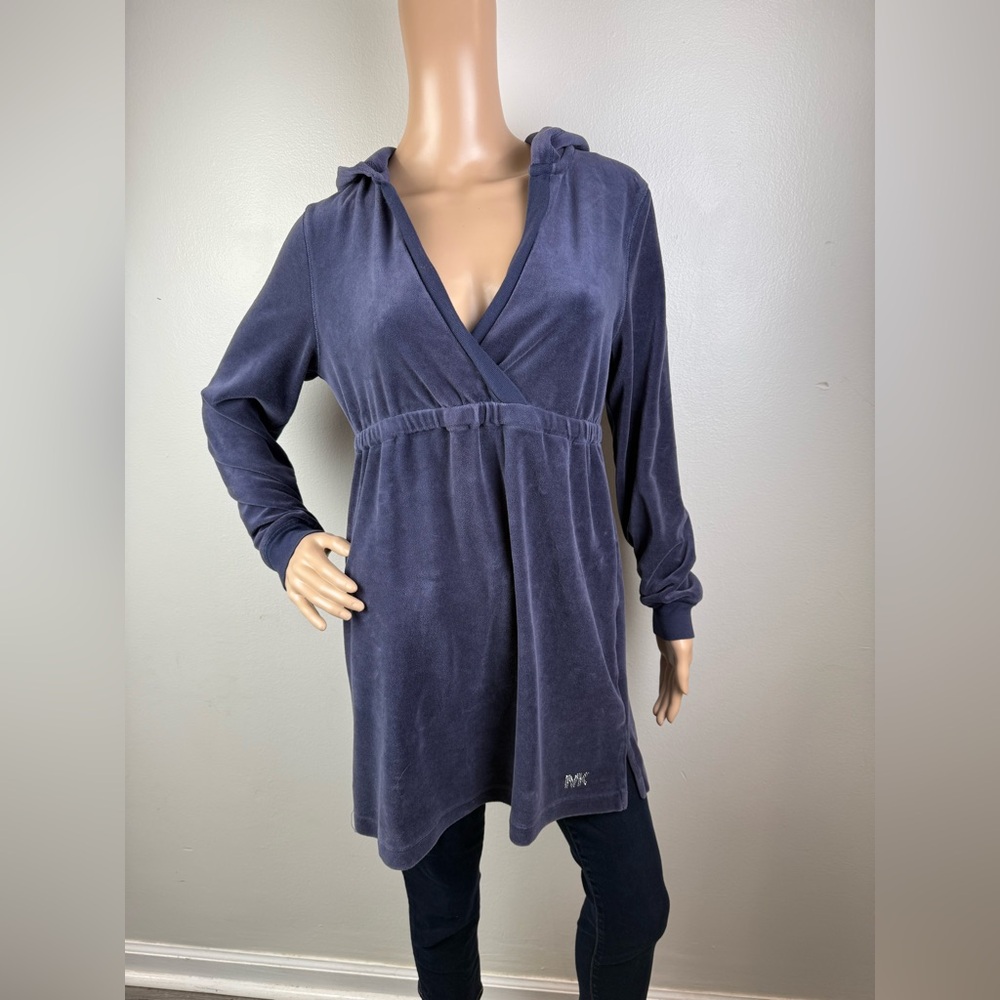 Michael Kors Y2K Velvet Baby Doll Hooded Dress/Long Shirt‎ Navy Blue Women’s Med